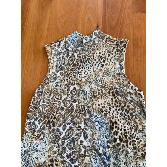 Chico’s Knit Top Sweater Leopard Animal Print Paisley 2 / Large Cream Brown - Picture 2 of 9